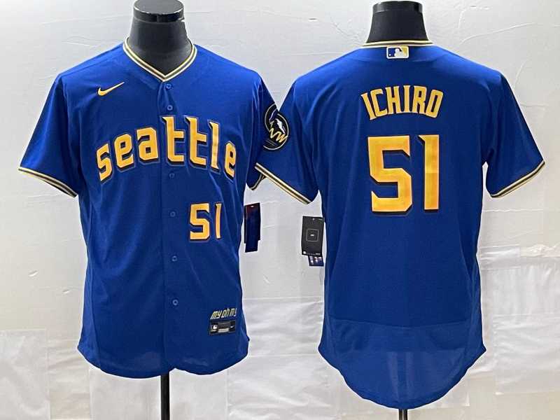 Men%27s Seattle Mariners #51 Ichiro Suzuki Number Blue 2023 City Connect Flex Base Stitched Jerseys->seattle mariners->MLB Jersey